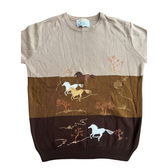 Cyn Les Shirlee Designs Horse Crewneck Sweater Sz L Western - Picture 5 of 9